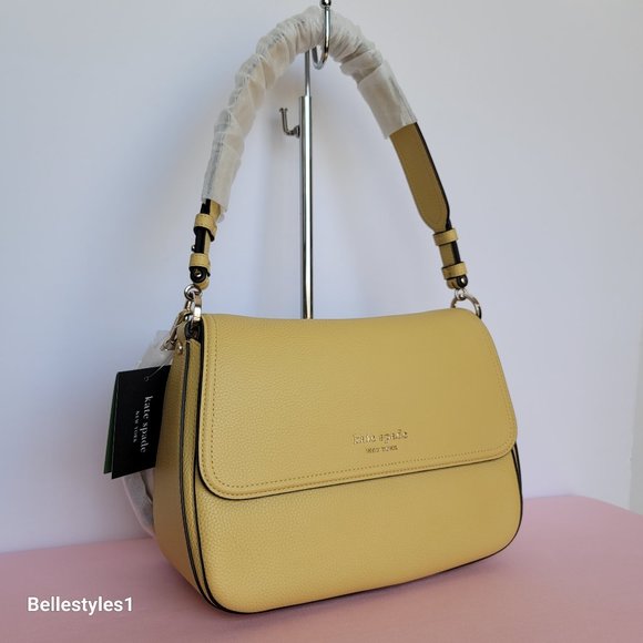 KATE SPADE Hudson Pebbled Leather Medium Flap Convertible Shoulder Bag- Mullein⭐ - Picture 3 of 16